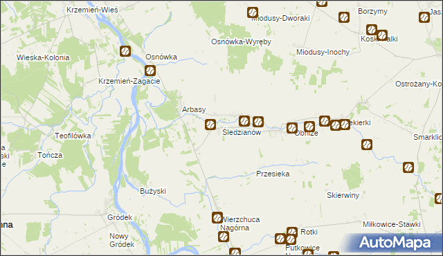 mapa Śledzianów, Śledzianów na mapie Targeo