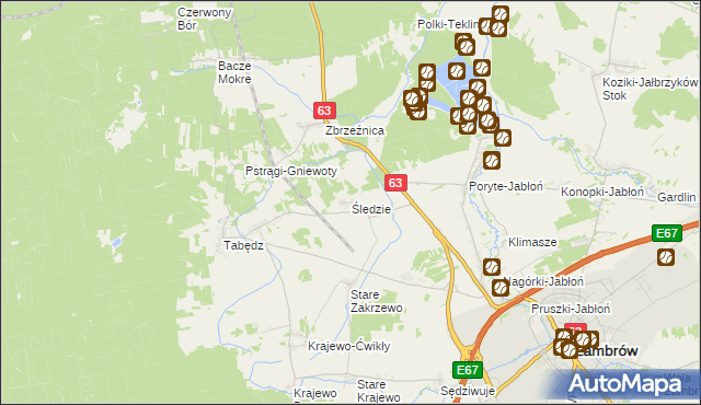 mapa Śledzie gmina Zambrów, Śledzie gmina Zambrów na mapie Targeo