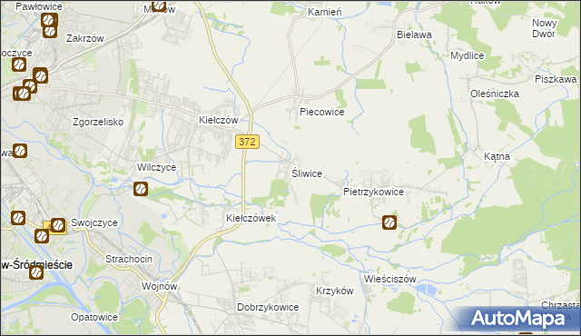 mapa Śliwice gmina Długołęka, Śliwice gmina Długołęka na mapie Targeo