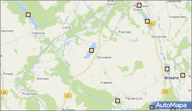 mapa Słonowice gmina Brzeżno, Słonowice gmina Brzeżno na mapie Targeo