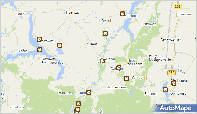 mapa Słowikowo gmina Orchowo, Słowikowo gmina Orchowo na mapie Targeo