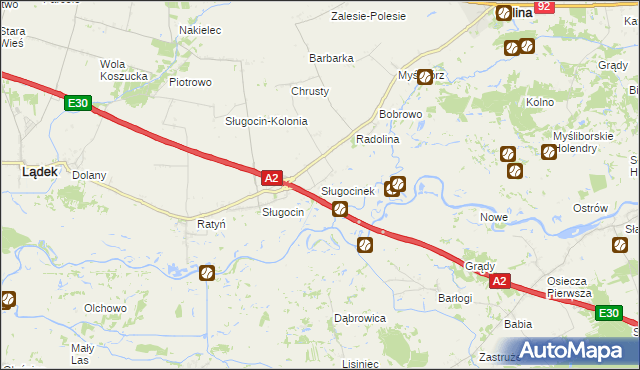 mapa Sługocinek, Sługocinek na mapie Targeo