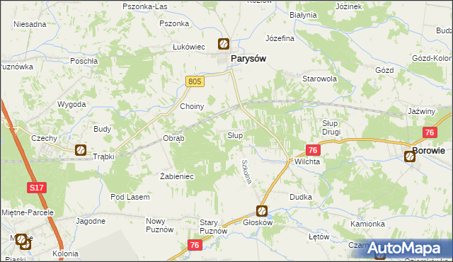 mapa Słup gmina Parysów, Słup gmina Parysów na mapie Targeo