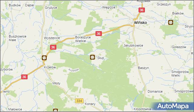 mapa Słup gmina Wińsko, Słup gmina Wińsko na mapie Targeo