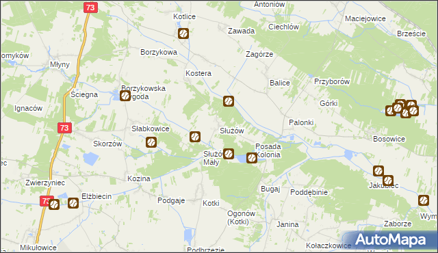 mapa Służów, Służów na mapie Targeo