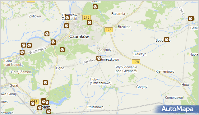 mapa Śmieszkowo gmina Czarnków, Śmieszkowo gmina Czarnków na mapie Targeo