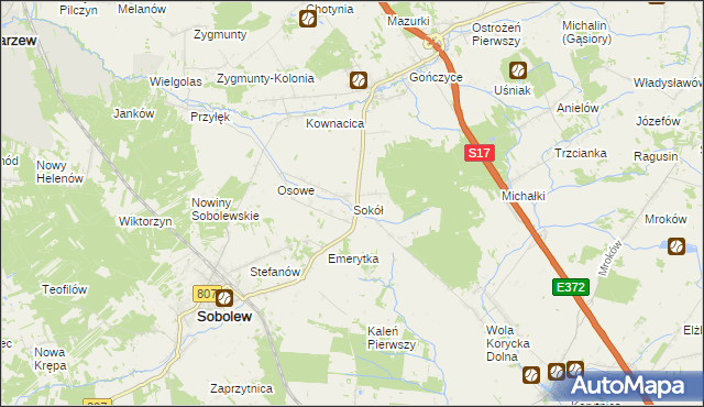 mapa Sokół gmina Sobolew, Sokół gmina Sobolew na mapie Targeo