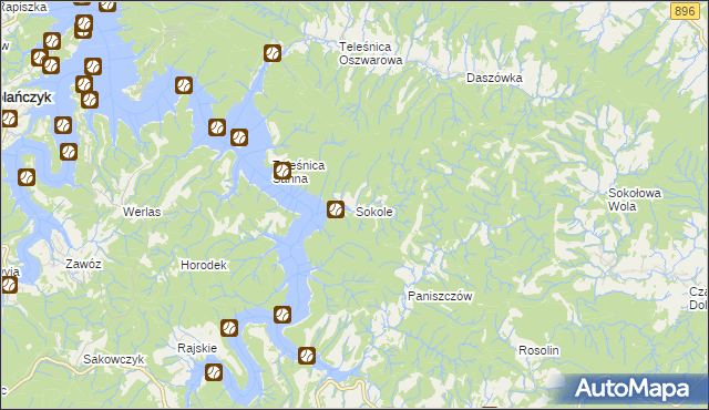 mapa Sokole gmina Ustrzyki Dolne, Sokole gmina Ustrzyki Dolne na mapie Targeo