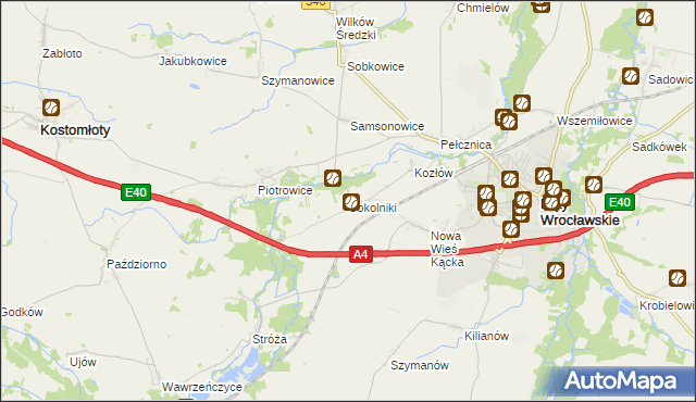 mapa Sokolniki gmina Kąty Wrocławskie, Sokolniki gmina Kąty Wrocławskie na mapie Targeo