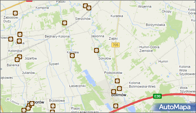 mapa Sokołów gmina Bolimów, Sokołów gmina Bolimów na mapie Targeo