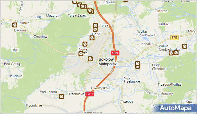 mapa Sokołów Małopolski, Sokołów Małopolski na mapie Targeo