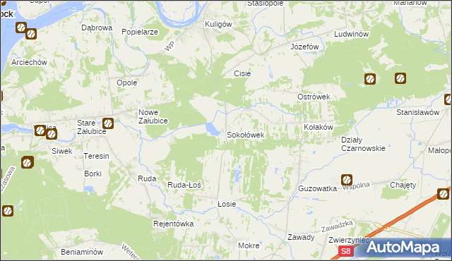 mapa Sokołówek gmina Dąbrówka, Sokołówek gmina Dąbrówka na mapie Targeo