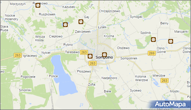 mapa Sompolno, Sompolno na mapie Targeo