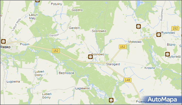 mapa Sosnowo gmina Resko, Sosnowo gmina Resko na mapie Targeo