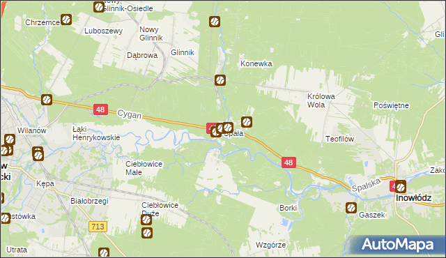 mapa Spała gmina Inowłódz, Spała gmina Inowłódz na mapie Targeo