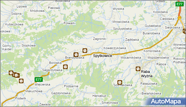 mapa Spytkowice powiat nowotarski, Spytkowice powiat nowotarski na mapie Targeo