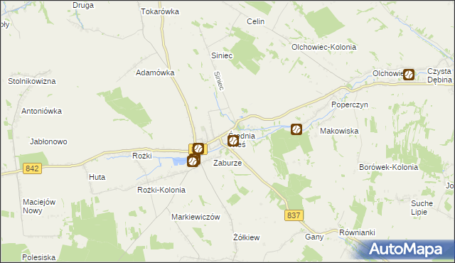 mapa Średnia Wieś gmina Żółkiewka, Średnia Wieś gmina Żółkiewka na mapie Targeo