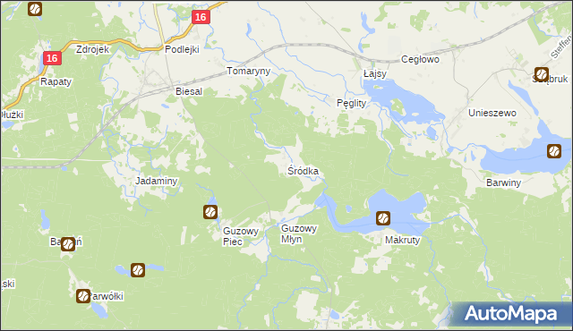 mapa Śródka gmina Gietrzwałd, Śródka gmina Gietrzwałd na mapie Targeo