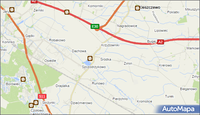 mapa Śródka gmina Kleszczewo, Śródka gmina Kleszczewo na mapie Targeo