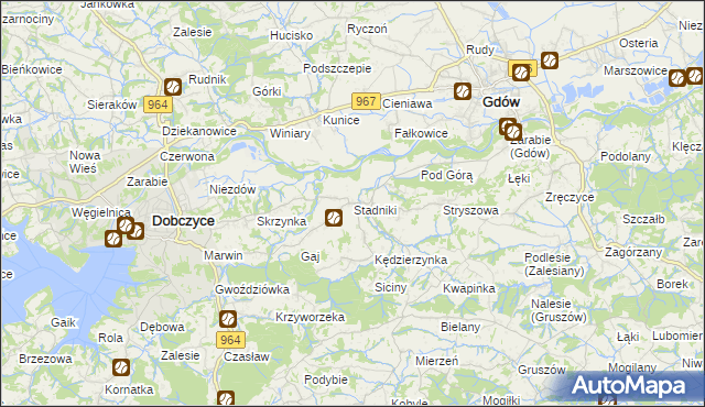 mapa Stadniki gmina Dobczyce, Stadniki gmina Dobczyce na mapie Targeo