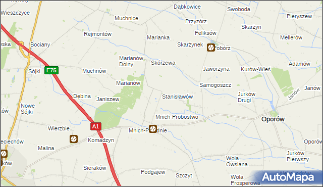 mapa Stanisławów gmina Oporów, Stanisławów gmina Oporów na mapie Targeo