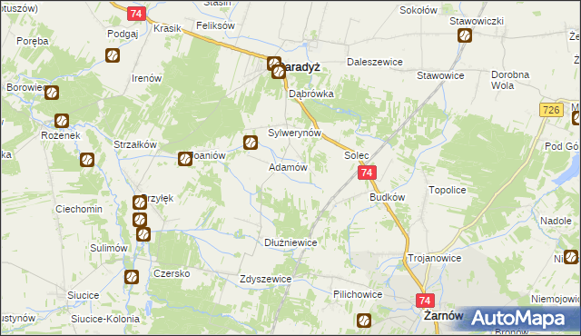 mapa Stanisławów gmina Paradyż, Stanisławów gmina Paradyż na mapie Targeo