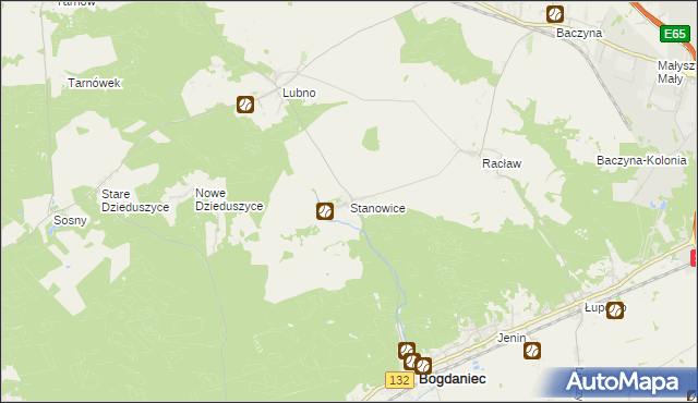 mapa Stanowice gmina Bogdaniec, Stanowice gmina Bogdaniec na mapie Targeo