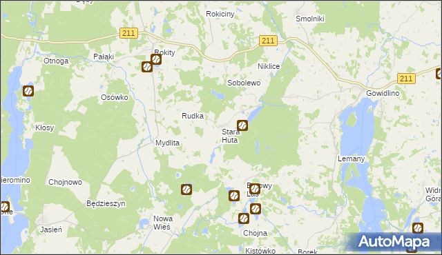 mapa Stara Huta gmina Sierakowice, Stara Huta gmina Sierakowice na mapie Targeo