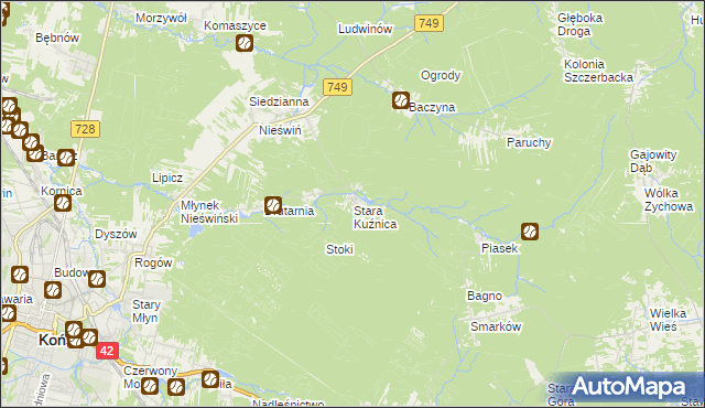 mapa Stara Kuźnica gmina Końskie, Stara Kuźnica gmina Końskie na mapie Targeo