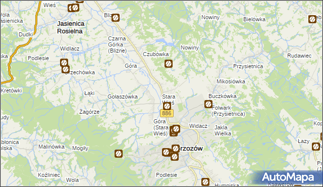 mapa Stara Wieś gmina Brzozów, Stara Wieś gmina Brzozów na mapie Targeo