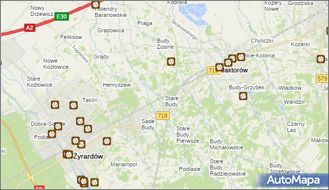 mapa Stare Budy gmina Jaktorów, Stare Budy gmina Jaktorów na mapie Targeo