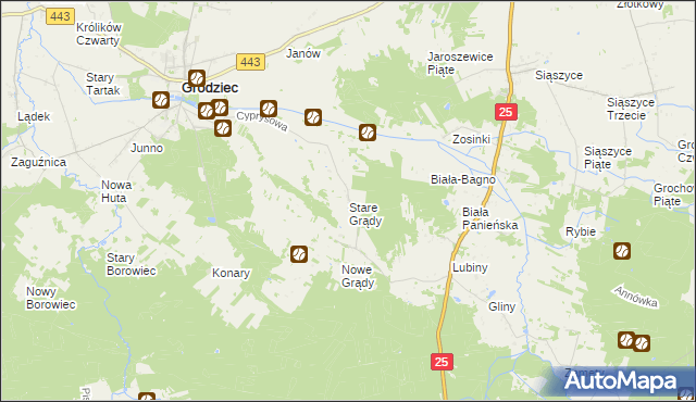 mapa Stare Grądy gmina Grodziec, Stare Grądy gmina Grodziec na mapie Targeo