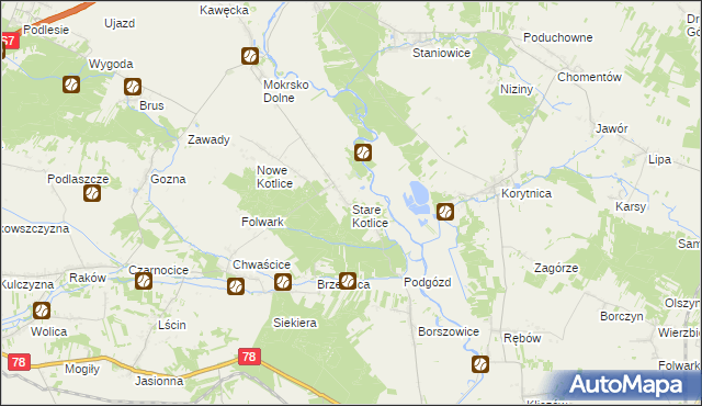 mapa Stare Kotlice, Stare Kotlice na mapie Targeo