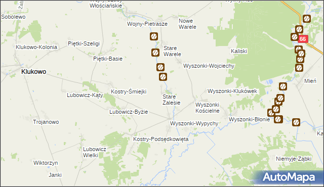 mapa Stare Zalesie gmina Klukowo, Stare Zalesie gmina Klukowo na mapie Targeo