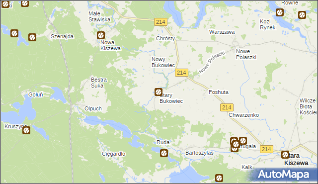 mapa Stary Bukowiec gmina Stara Kiszewa, Stary Bukowiec gmina Stara Kiszewa na mapie Targeo