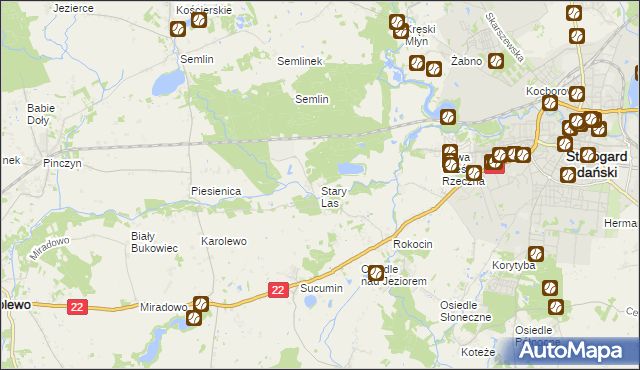 mapa Stary Las gmina Starogard Gdański, Stary Las gmina Starogard Gdański na mapie Targeo