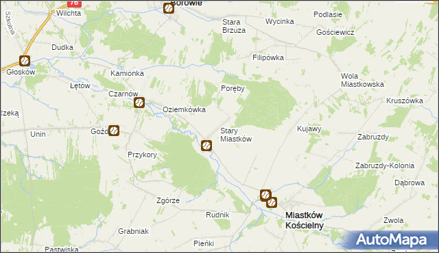 mapa Stary Miastków, Stary Miastków na mapie Targeo