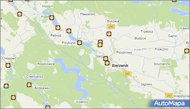 mapa Starzyce gmina Bierzwnik, Starzyce gmina Bierzwnik na mapie Targeo