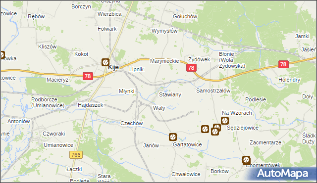 mapa Stawiany gmina Kije, Stawiany gmina Kije na mapie Targeo