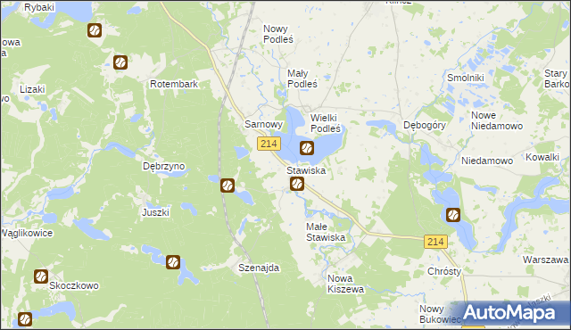 mapa Stawiska gmina Kościerzyna, Stawiska gmina Kościerzyna na mapie Targeo