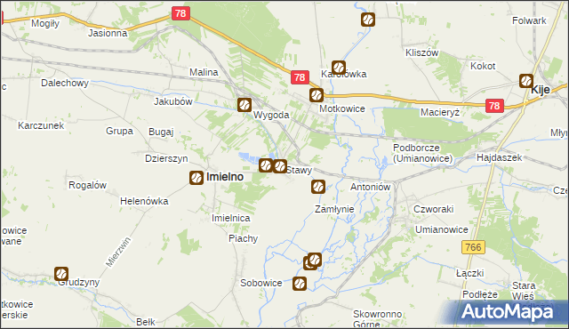 mapa Stawy gmina Imielno, Stawy gmina Imielno na mapie Targeo