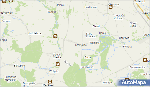 mapa Sternalice gmina Radłów, Sternalice gmina Radłów na mapie Targeo
