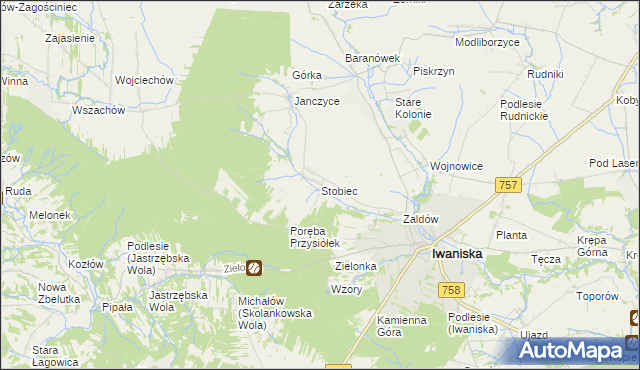 mapa Stobiec gmina Iwaniska, Stobiec gmina Iwaniska na mapie Targeo