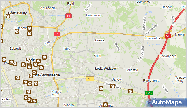 mapa Stoki gmina Łódź, Stoki gmina Łódź na mapie Targeo