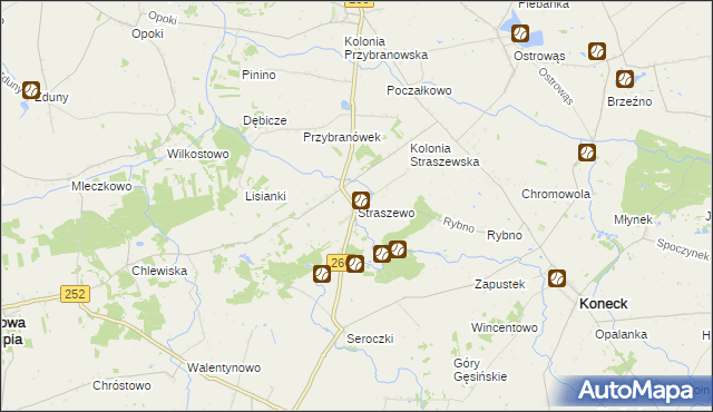 mapa Straszewo gmina Koneck, Straszewo gmina Koneck na mapie Targeo