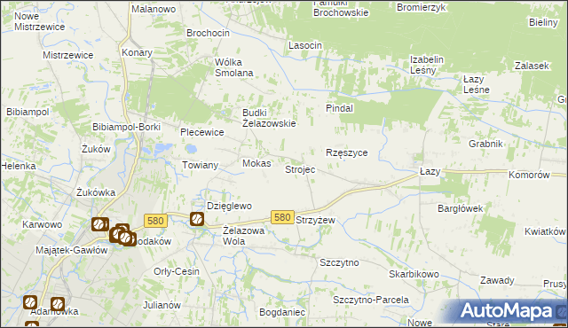mapa Strojec gmina Kampinos, Strojec gmina Kampinos na mapie Targeo
