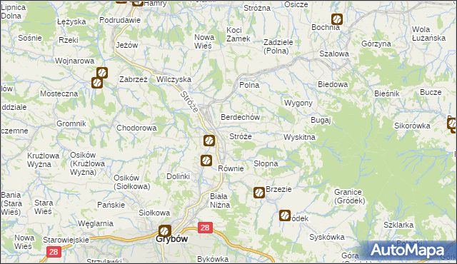 mapa Stróże gmina Grybów, Stróże gmina Grybów na mapie Targeo