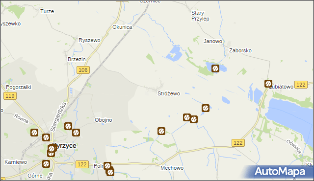 mapa Stróżewo gmina Pyrzyce, Stróżewo gmina Pyrzyce na mapie Targeo