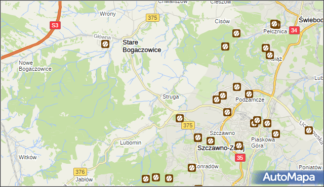 mapa Struga gmina Stare Bogaczowice, Struga gmina Stare Bogaczowice na mapie Targeo