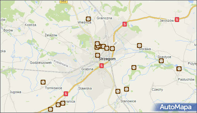 mapa Strzegom powiat świdnicki, Strzegom powiat świdnicki na mapie Targeo